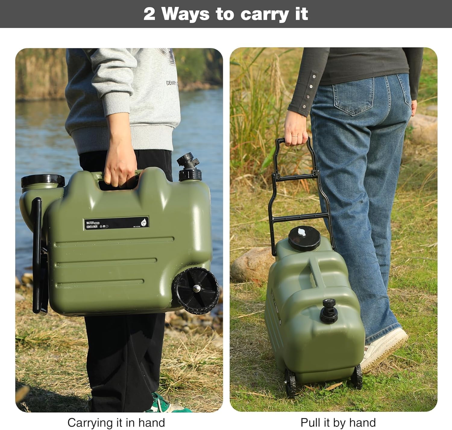 REDCAMP 7.4 Gallon Water Container with Wheels & Folding Handle, Portable Emergency Water Storage Tank with Spigot, BPA Free Water Jug for Camping Outdoor Hiking (28L, Green)