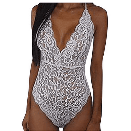 Sexy Lingerie Lace Floral Sheer Underwear Choker Bodysuit Babydoll Nightwear