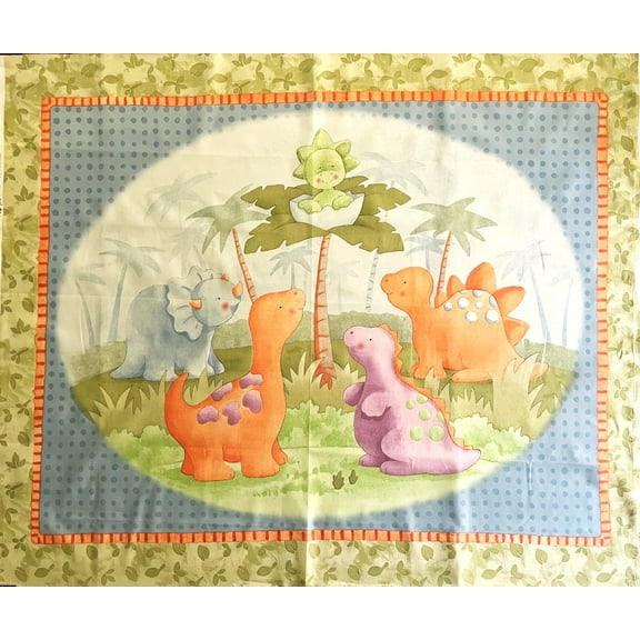 1 Panel - Baby Dinosaur Cathy Heck Cotton Fabric Quilt Panel (Great for Craft Projects, Quilting, Sewing & More) 36” X 44” Wide