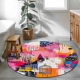 thumbnail image 3 of Round Rugs 3.3Ft, Pink Orange Round Area Rug Washable Indoor Throw Carpet, Modern Oil Painted Artwork Soft Non Slip Circle Rug for Laundry Room Patio Home Decor Aesthetic, 3 of 8