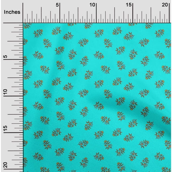 oneOone Cotton Jersey Turquoise Green Fabric Leaves & Flower Floral Sewing Craft Projects Fabric Prints By Yard 58 Inch Wide