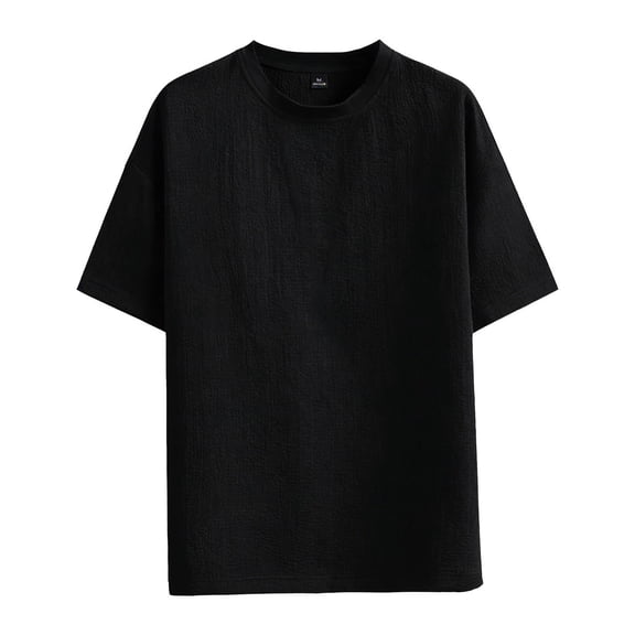COSFO Summer Men's T-Shirts Black Linen Short Sleeve Classic T-Shirt Casual Vacation Relaxed Fit Pullover Crew Neck Tops
