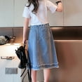 thumbnail image 4 of LYMAYTER Teens Girls Casual Denim Skirt Midi A Line Knee Length Jean Skirt with Pockets Elastic Waist, 4 of 8