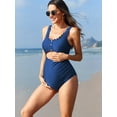 thumbnail image 3 of Attraco Maternity Monokini One Piece Swimsuit Scalloped Cut Out Ruched High Waisted Scoop Neck Pregnancy Swimwear, 3 of 8