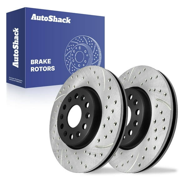 AutoShack Front Vented Drilled & Slotted E-Coated Brake Rotors 2-PC Set Replacement for 2017-2025 GMC Acadia 2018-2025 Chevrolet Traverse 2019-2025 Chevrolet Blazer ShadowGuard 12.64" (321 mm)