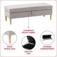 thumbnail image 4 of Pemberly Row Light Gray Velvet Fabric 48" Long Storage Ottoman with Wood Legs, 4 of 12