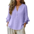 thumbnail image 4 of Hilenly Boho Tops for Women 3/4 Ruffle Sleeve Blouse V Neck Cotton Linen Shirts Tunic Shirts, 4 of 10