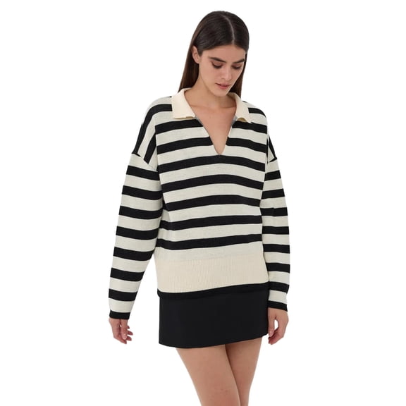 Striped Polo Collar Knit Sweater