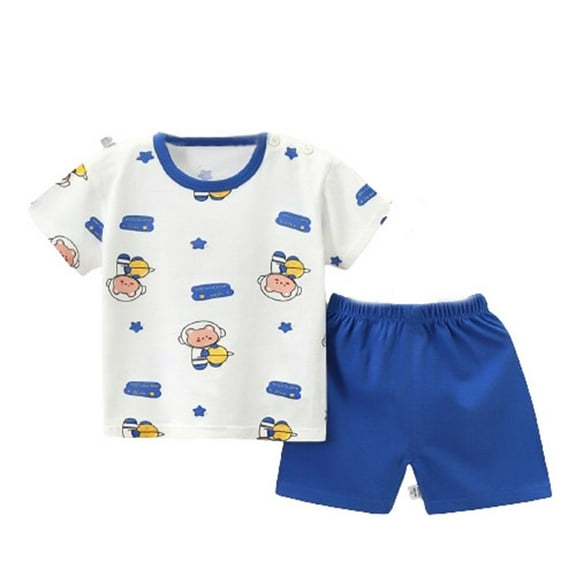 Zwiiyzr 3M-6Y Summer Toddler Baby Clothes Set Boy Cute Printed Round Neck Short Sleeve Shorts Set Cute Clothing Set Blue
