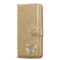 thumbnail image 3 of SaniMore Magnetic Closure Flip Wallet Case for Samsung Galaxy S23, [RFID Blocking] Card Holder PU Leather Glitter Diamond Heart Cover with Kickstand Shockproof Protective Shell, Gold, 3 of 9