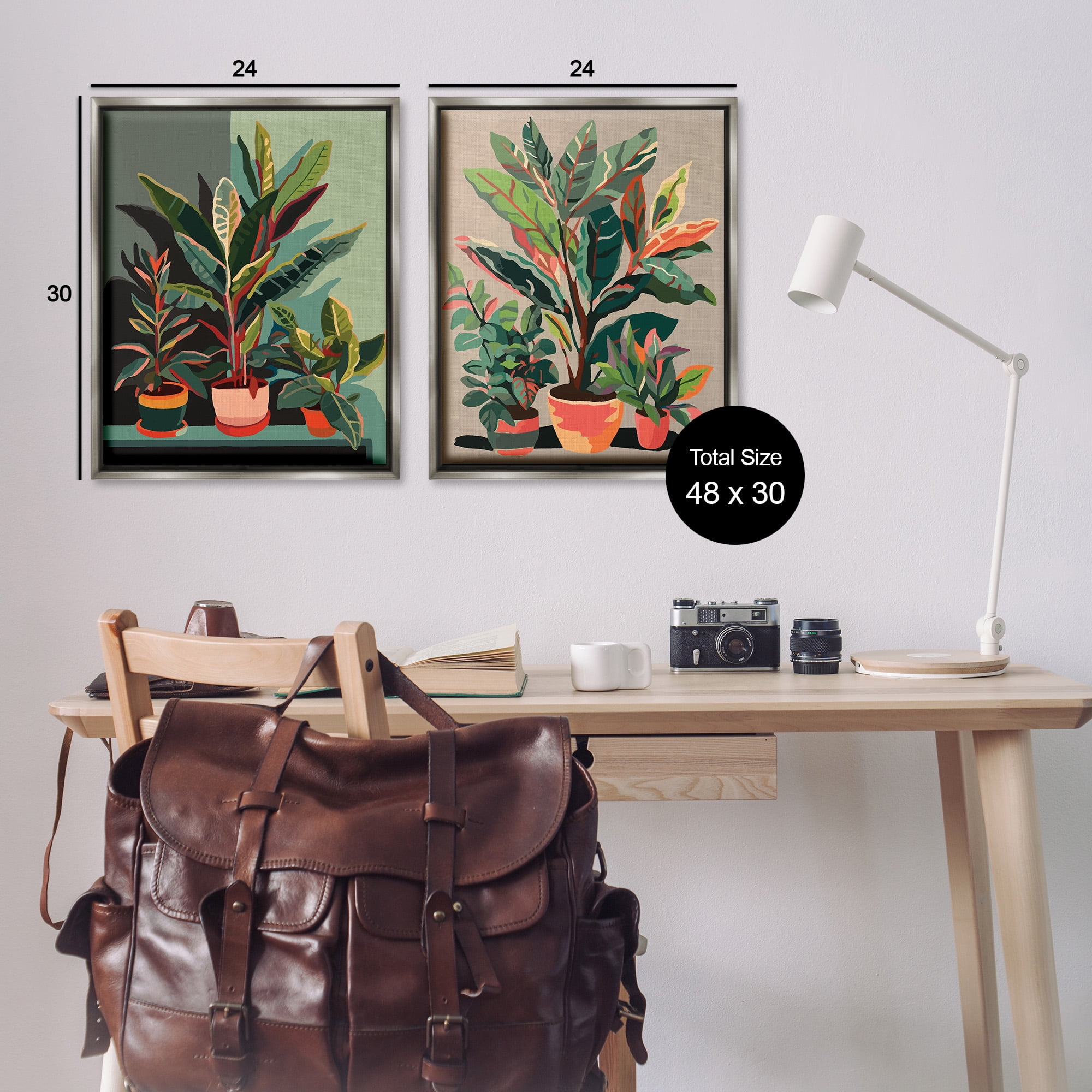 Stupell Industries Various House Plants Botanical & Floral Painting Gray Floater Framed Canvas Art Print Wall Art, 25 x 31, Set of 2