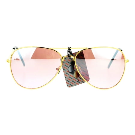 Womens Pink Mirror Lens Wire Rim Classic Aviator Sunglasses Gold