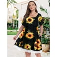 thumbnail image 4 of VEPKUL Women's Plus Size Casual Printed Round Neck Lace Button Short Sleeves Dress Flower35_2X, 4 of 7