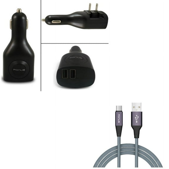 Car Home Charger   6ft USB Cable for Motorola One 5G Ace Phone - 2-Port USB 2-in-1 Power Adapter and Type-C Charger Cord Power Wire Combo for Motorola One 5G Ace (2021)