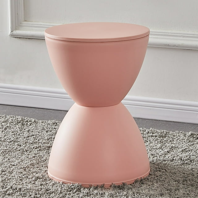 Taburete redondo de plástico grueso con esquinas redondas y resistente, moderno y pequeño, para el hogar, color rosa