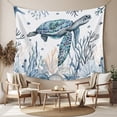 thumbnail image 2 of Ocean Turtle Large Tapestry for Bedroom Wall Hanging Tapestry, Coastal Coral Seagrass Starfish Ceiling Backdrop Tapestries Poster Blanket Wall Decor for Teens Room Living Room Dorm 100" x 59", 2 of 8