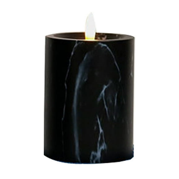 Luoshdecor Plastic Flameless Candle,Black Marble Texture LED Battery Operated Pillar Candles for Halloween Xmas Decor, Centerpiece, Birthday Gifts 4.7 in