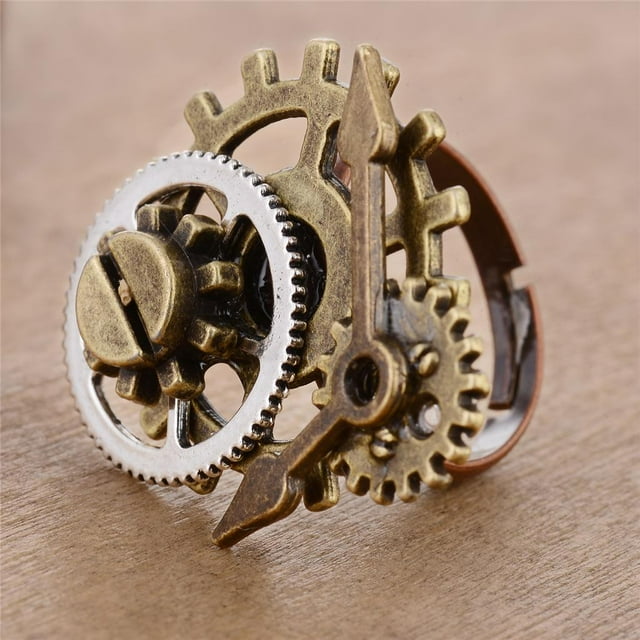 Steampunk Reloj Movimiento Ajustable Shabby Gears Antique Unique Jewelry. Dorado + plata Hugo Anillo Steampunk Gears