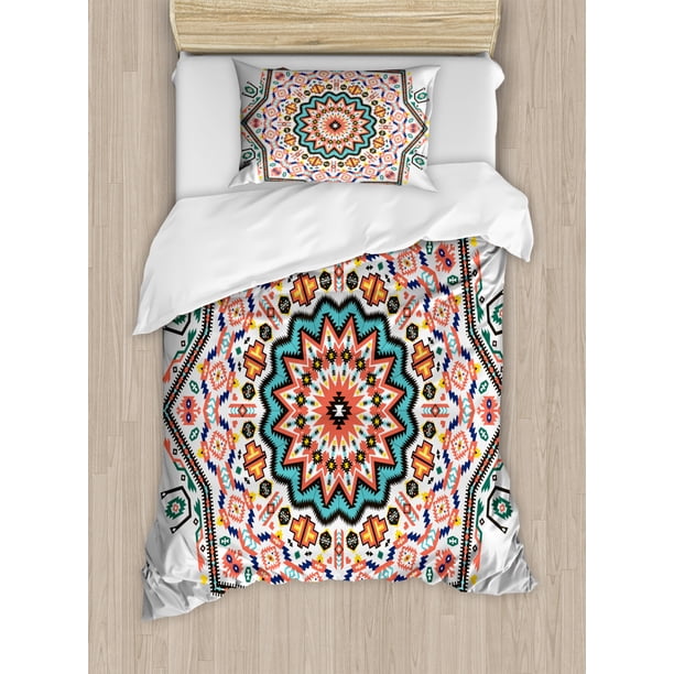 Tribal Duvet Cover Set, Abstract Aztec Style Kaleidoscope Themed Boho