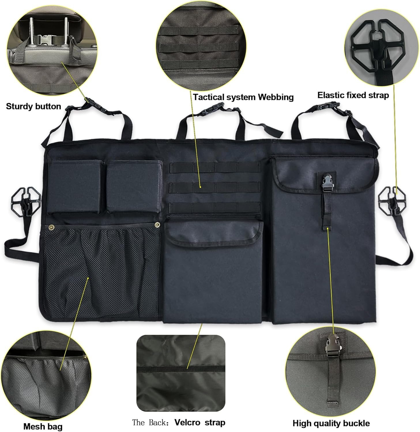Trunk Organizer with Multiple Storage Compartments, Mesh Pockets, Black