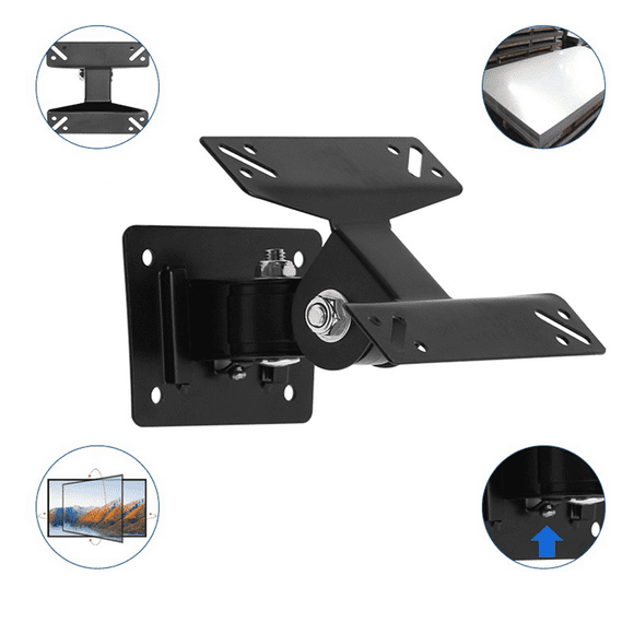 2X Wall Mount Stand for 15-27Inch LCD LED Screen Height Adjustable Monitor Retractable Wall for Tv Bracket,2 x Universal wall mount TV Stand,Black
