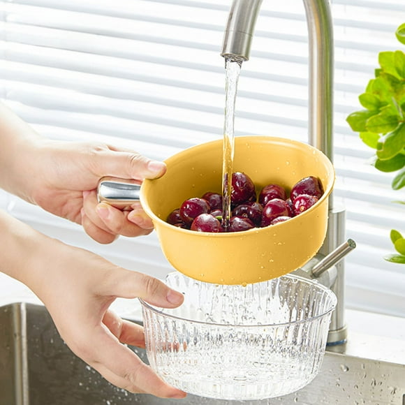 Double Layer Strainer Basket With Water Release Ergonomic Grip Versatile For Kitchen Use Rinse And Serve Produce Vegetables