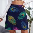 thumbnail image 3 of Peacock Feather Print Design Women's High Waist Skirt Stretchy Casual Mini Skirt, 3 of 8