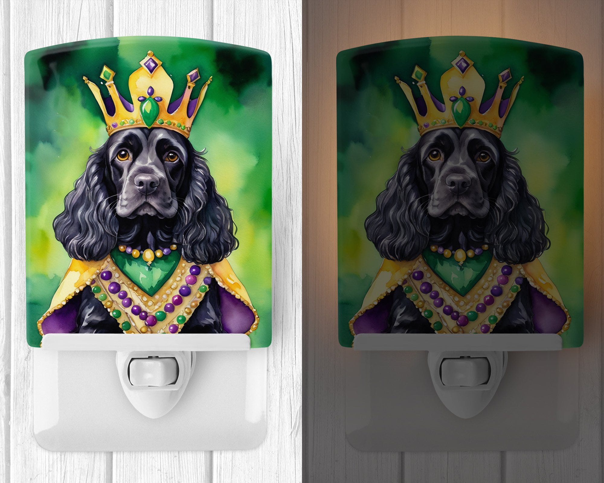 Cocker Spaniel King of Mardi Gras Ceramic Night Light 4 in x 6 in