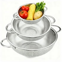 Colander Set of 3, AOKIWO Stainless Steel Micro-Perforated Colanders Strainers for Draining Rinsing Washing, Ideal for Pasta Vegetables Fruits, Heavy Duty & Dishwasher Safe - 1/3/5 Quart
