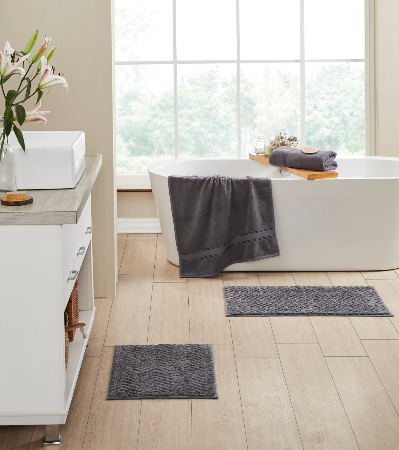 Better Trends Chelsea 100% Cotton 4 Piece Bath Mat & Towel - Gray ...