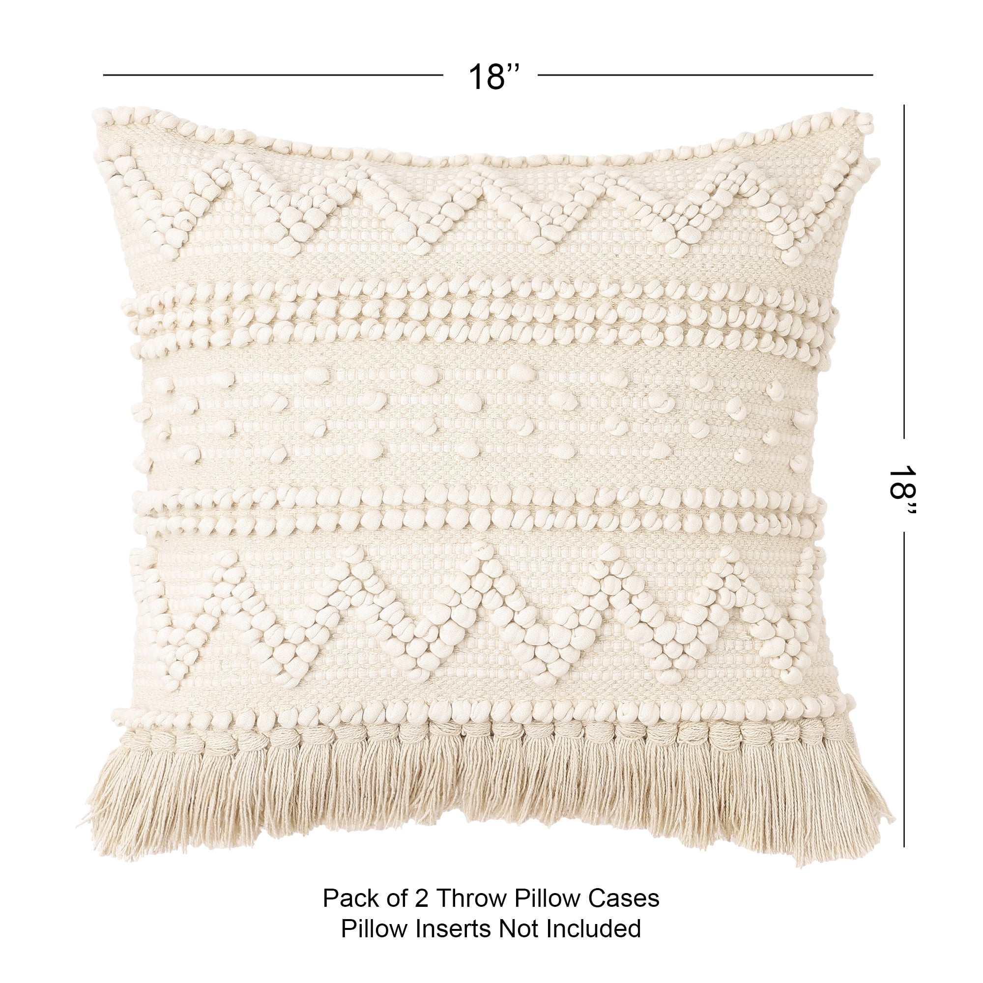 · REDEARTH · Boho Textured Throw Pillow Cushion Covers - Woven Tufted Decorative Farmhouse Cases Set for Couch - Bed - Chair - Dining - Patio - Outdoor - 100% Cotton (18"x18" - Natural) Pack of 2