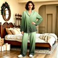 thumbnail image 5 of Couple Matching Pajamas Button Down Gradient Womens Pajama Sets Sleepwear Long Sleeve Warm 2 Piece Set Loungewear Green L, 5 of 7