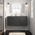thumbnail image 2 of Wall Mount Double Sink Vanity Cabinet, Dark Grey Gray, Wood, Mid Century Hotel Bedroom Bathroom, Modern Contemporary HB34077, 2 of 11