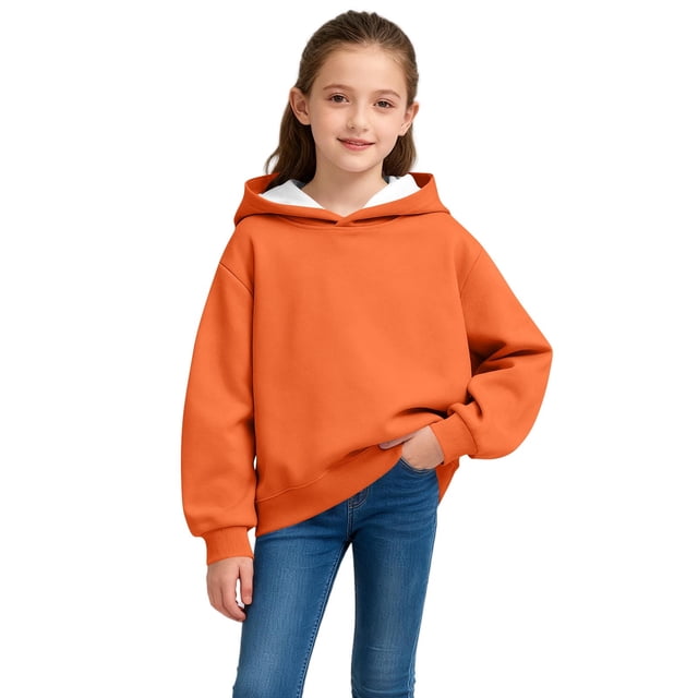 Blusa con capucha de manga larga para niñas y niños, primavera y otoño, sudadera con capucha de manga larga de color liso, top versátil de moda, abrigo con capucha para hombres y mujeres, sudadera con