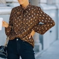 thumbnail image 3 of Camisa de manga larga estampada para mujer, camisa de gasa de manga larga informal a la moda con cuello levantado para compras en la oficina, 3 of 6