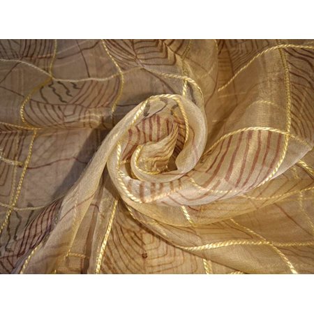 100% silk organza plaids gold with abstract design fabric 44" WIDE [9893]