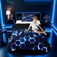 thumbnail image 3 of meiyoeat Gradient Gamepad Twin Comforter Sets for Boys Gamers, Neon Honeycomb Blue Gaming Bedding Set, Black Reversible 2 Pieces, 1 Comforter and 1 Pillowcase, 3 of 6