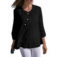 thumbnail image 2 of Womens 3/4 Sleeve Shirts Cotton Linen Roll Up Short Sleeve Tops V Neck Casual Loose Fit Blouses Black 4XL, 2 of 5