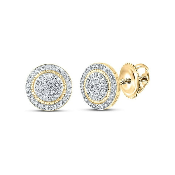 Macey Worldwide Jewelry 10k Yellow Gold Mens Diamond Circle Earrings 1/4 Ctw