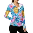 thumbnail image 5 of Uaswgudfs Women's Summer Hooded Zip-Up Sun Protection Jacket with Thumbholes, Tropical Pineapple Floral Print Casual Beach Cover Up, 5 of 5