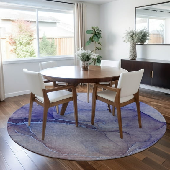 Addison Rugs Chantille Indoor/Outdoor Transitional Watercolors Navy Washable Round Rug, 8' x 8'