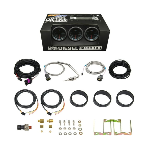 GlowShift | Tinted 7 Color Series 3 Gauge Diesel Truck Set with 60 PSI Boost, 2400F EGT & 100 PSI Fuel Pressure Gauges