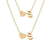 Mother's Day Sale Clearance - Initial Heart Necklace Bracelet Set Gold Plated Initial Necklace A Z 26 Alphabet Letter Dainty Necklace Bracelet For Women