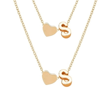Mother's Day Sale Clearance - Initial Heart Necklace Bracelet Set Gold Plated Initial Necklace A Z 26 Alphabet Letter Dainty Necklace Bracelet For Women