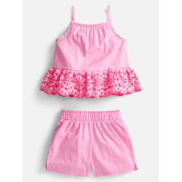 Wonder Nation Toddler Girls Scalloped Tank Top and Matching Shorts Set, 2-Piece, Sizes 12M-5T