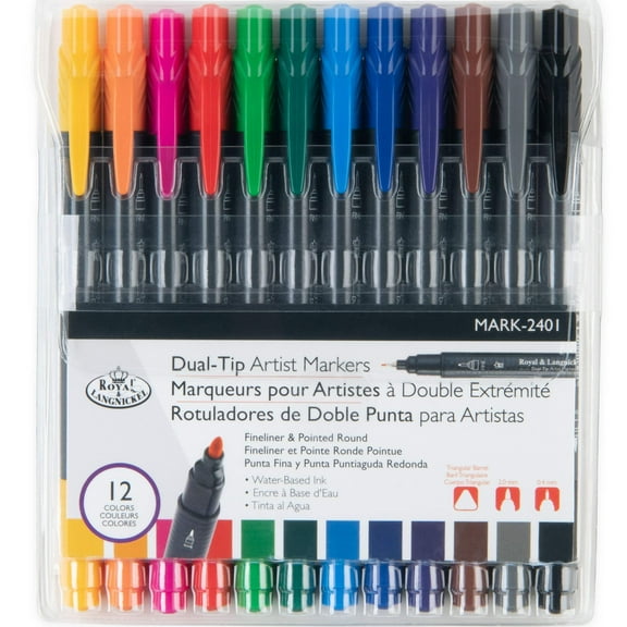 Royal & Langnickel 12pc Fineliner and Pointed Round Dual-Tip Artist Markers