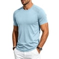 thumbnail image 4 of Quick Dry Mens Workout Shirts Short Sleeve Athletic Gym Tee Breathable Exercise Training Running Sports Active Fitness Top Light Blue XL, 4 of 7
