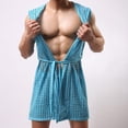 thumbnail image 5 of zeranth Men Sexy Hooded Nightgown Sleeveless Solid Color Hollow Out Mesh Summer Loungewear Lace-up Night Robe Homewear, 5 of 7