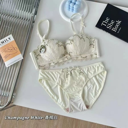HHH 8824 Sexy Lace Latex Girl Lingerie Set Comfortable Wireless Medium Thick Small Chest Side Drawing Push up Bra