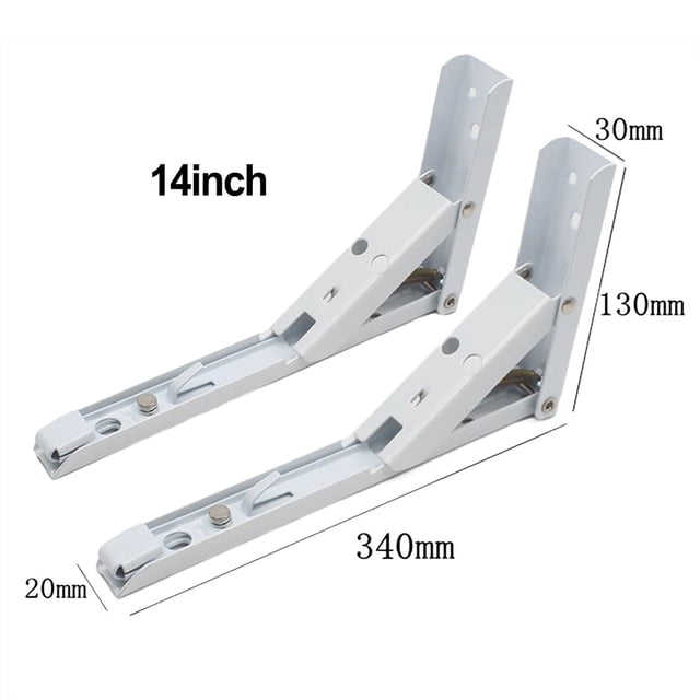 SPRING 2PCS Triangle Folding Angle Bracket With Matching Screws 60KG Heavy Support Wall Mounted Adjustable Bench Table Shelves white 14in